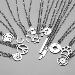 Pendant Necklaces Fashion Male Necklace Goth ,stainless Steel Star Yin Yang For Women Men Kpop Choker Neck Chain Grunge Jewellery