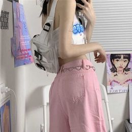HOUZHOU Y2K Baggy Pink Jeans Women Kawaii Korean Fashion Oversize Low Rise Wide Leg Denim Pants Streetwear Loose Trousers Alt 211129