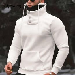 Men's Hoodies & Sweatshirts Winter Warm Fashion Casual Long Sleeve Drawstring Tops Men Streetwear Mens Solid Button Thick Turtleneck Sweatsh
