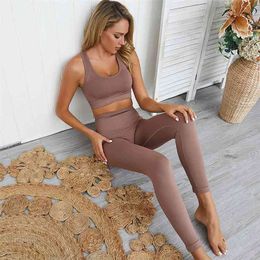 seamless hyperflex workout set sport leggings and top yoga outfits for women sportswear athletic clothes gym s 2 piece 210813