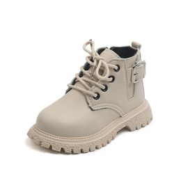 Boots 2021 Girls Winter Soft Leather Shoes Black Flat Platform Kids Children Fashion School Size21-30 Round Toe Boys
