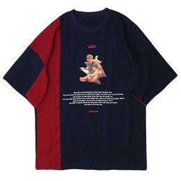 LACIBLE Patchwork Harajuku Men Women T Shirt Hip Hop Streetwear T-Shirt Painting Printed Half Sleeve Loose Short Unisex 210629