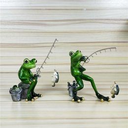 Fishing Frog Figurine Resin Frog Angler Miniature Garden Animal Outdoor Hobby Souvenir Craft Novelty Decor Ornament Accessories 210607