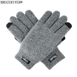Bruceriver Men's Pure Wool Knitted Touch screen Gloves with Thinsulate Lining and Elastic Rib Cuff H0818