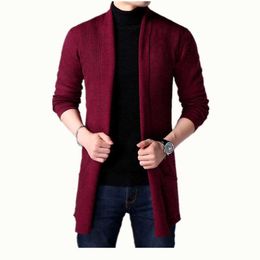 2019 spring new youth men's sweater solid Colour bottoming shirt, Korean long-sleeved shirt men's slim long cardigan sweater coat Y0907