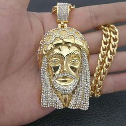 Pendant Necklaces Hip Hop Rapper Bling Iced Out Big Jesus Piece Pendants Gold Colour 316L Stainless Steel Jewellery Without Chain