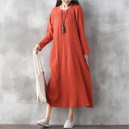 Casual Dresses Women Elegant Dress 2021 Autumn Long Sleeve Loose Solid Retro Muslim Maxi Plus Size Winter XS-6XL