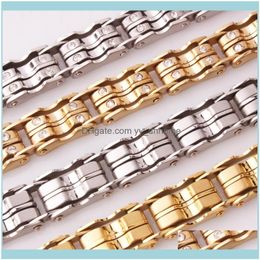 Link, Bracelets Jewelrylink, Chain 10.66Mm Sporty Style Stainless Steel Sier Color/Gold Crystal Bicycle Link Bracelet Fashion Mens Boys Dail