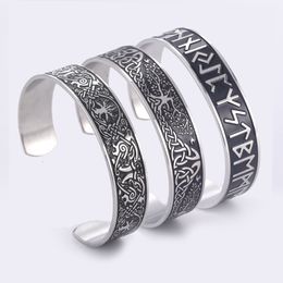 Teamer Stainless Steel Nordic Viking Runes Bangle Wicca Amulet Vintage Tree of Life Cuff Bracelet Jewellery Gift for Men Women