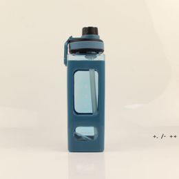 Square Plastic Water Bottle 700ml 900ml Outdoor Camping Hiking Sport Drinking Bottles with Straws by sea BBE13328