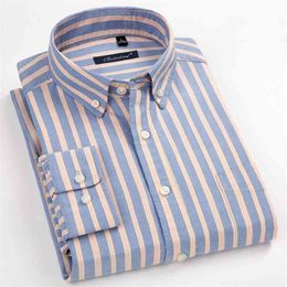 100% Cotton Oxford Mens Shirts High Quality Striped Business Casual Soft Dress Social Regular Fit Male Shirt Big Size 8XL 210626