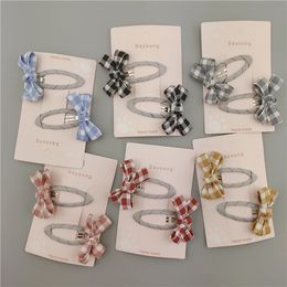 1 Pair Korean Simple Classic Lattice Fabric Bow BB Clip Headwear Fashion Cute Children Girl Hairpins Hair Accessories