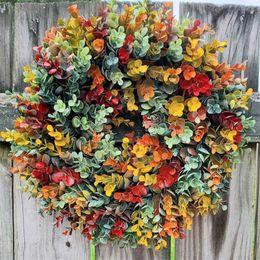 Fall Eucalyptus Farmhouse Wreath Front Door Hanging Ornament For All Seasons Autumn Decoration 18 Inch Drop-v12 211104