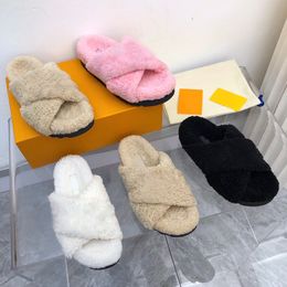 2022 winter women's flat slippers cross design wool material warm home comfortable package complete size 35-41
