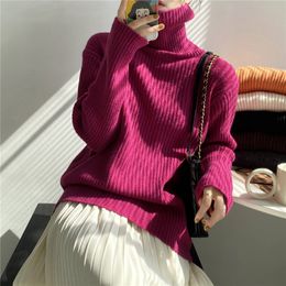 Basic Chic Prue Colour High Neck Bottoming Shirt Tops Women's Thick Winter Fashion Oversize Inner Knitted Sweater Female 210520