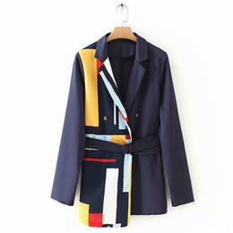 [EWQ] Autumn Sweet Blazer Women Jacket Patchwork Lace-up Ladies Suit Korean Style Contrast Stripes Office Coat 211019