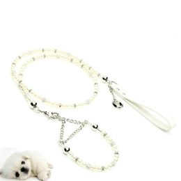 Dog Collars & Leashes Luxury Pearls Pet Collar Leash Set Walking Jogging Outdoor Necklace Beads Rope For Cat Chain