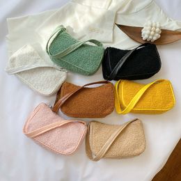 Female Square Tote bag Quality Woollen Women's Purses Handbag Ladies Shoulder Bags Autumn Winter