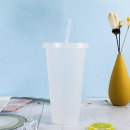 Monolayer Transparent Plastic Tumblers Water Glass 710ml Temperature Sensing Drinks Mugs Carry-On Plastics Cups
