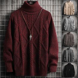 2020 New Men's Autumn and Wintersweater High Neck Handsome Fashion Pullover Long Sleeve Knitted Fir Casual Loose Bottoming Shirt Y0907