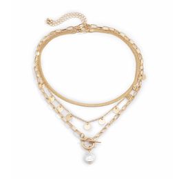 -Vergoldete Frauen-Multilayer-Barockperlen-Anhänger OT Toggle-Halskette für Geschenk