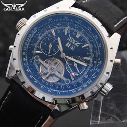 2019 NEW JARAGAR Fashion Brand Automatic Mechanical Tourbillon Complete Calendar Dial Leather Band Men Wrist Watch Q0902