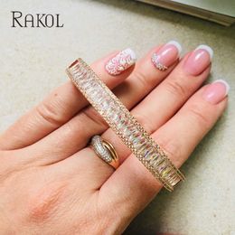 Rakol Brilliant Luxury Cubic Zircon Crystal Wedding Gold Colour Tennis Indian Bangles&bracelets for Women Bridal Jewellery Bijoux Q0717
