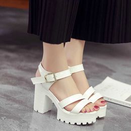 2020 new sandals thick with a word buckle fish mouth solid Colour sandals female waterproof platform high heel women shoes X0526