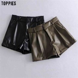 Fashion Faux Leather Shorts High Waist Woman Female Streetwear Bottoms 210421