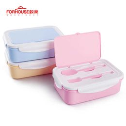 1400ml Microwavable Japanese Lunch Box Food Storage Container Bento With Spoons Chopsticks for Kids Children 210925