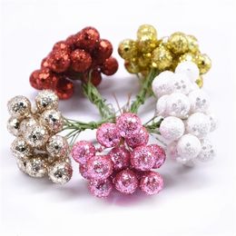 Mini Artificial Fruit Flower Stamens Cherry Christmas Foam Glitter Berry for Wedding DIY Flower Gift Box Decor Wreath Y0630