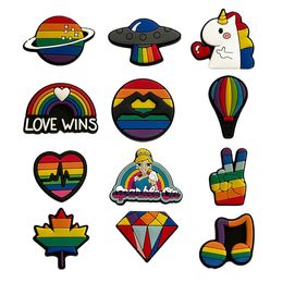 Wholesale custom rainbow love wins PVC Shoe Accessories custom logo sandals clog buttons decoration for croc charms kid gifts