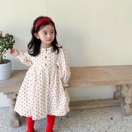 2021 Spring New Arrival Girls Long Sleeve Dot Dress Kids Cotton Dresses Girls Clothes Q0716