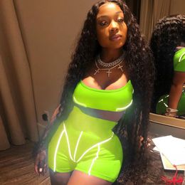l Casual Neon Color Women Two Piece Sets Fashion Reflective Active Wear Tracksuit Crop Top And Shorts Matching Set Sporty X0428