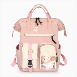 New Cute Donuts Women Backpack Female Ring Buckle Big Schoolbag Transparent Multi-pockets Travel Bag for Teenage Girls Backpacks Y1105