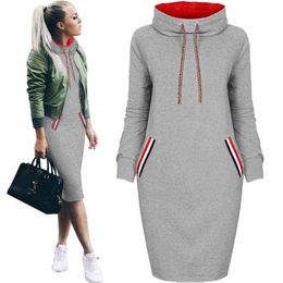 Autumn Women Sweatshirt dress Slim Long sleeve Turtleneck Drawstring Harajuku Hoodies Moletom Feminino ez* 211108