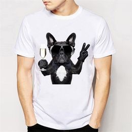 Men's T-Shirt Dogs like Wine T-Shirt soft fabric casual Tees fashion man Tops funny French Bulldog design T Shirts 210317