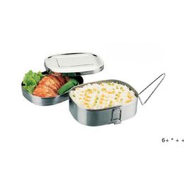 Stainless Steel Lunch Box Square Double Deck Lunchs Boxes With Handle Student Tableware Multipurpose Dinner Bags RRE12472