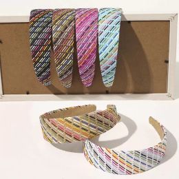 Women Headband Straw Weave Handmade Ribbon Girls Hair Bows Hair Band Striped Colourful Braid Hair Accessories Wholesale Headwear