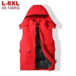 Men's Vests Jackets Vest Male Hooded With Pockets For Men Mens Winter Big Size 8xl 7xl Waistcoat Streetwear Sleeveless