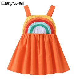 Baywell Summer Toddler Girl Suspender Dress Kids Baby Girls Rainbow Embroidery Princess Sleeveless Dresses Children Q0716