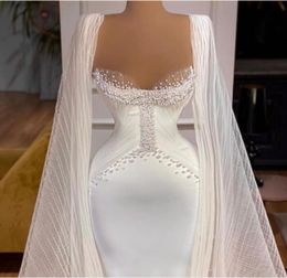 Women dress Yousef aljasmi Evening dress White Sweetheart With cape Pleat Long sleeve Pearls Long dress Labourjoisie Kim kardashian kylie jenner