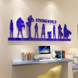 3D Anime Cartoon Creative One Piece Wall Stickers Bedroom Living Room Background Mirror Acrylic Children's Room Wallpaper 210929