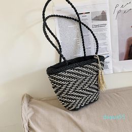 Fashion Pattern Woven Tote Bags For Women 2021 Casual Small Bag Soft Straw Shoulder Purses Handbags Sac Epaule Cross Body