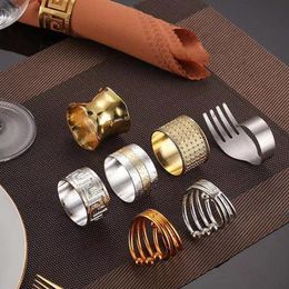 Gold Silver Napkin Ring Stainless Steel Napkins Buckle Hotel Wedding Table Decoration Towels Decor Hollow Out Rings