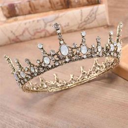 FORSEVEN Retro Baroque Crystal Round Tiaras Crowns Princess Diadem Coronal Headpiece Women Bride Noiva Wedding Hair Jewelry 210707
