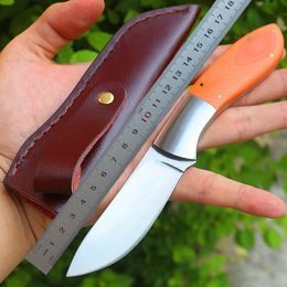 1Pcs High Quality Survival Straight Knife 440J2 Satin Blade Full Tang G10 Handle Fixed Blade Knives With Leather Sheath