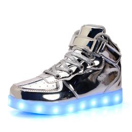 Kids Led Usb Charging Shoes Glowing Sneakers Children Hook Loop Luminous Shoes for Girls Boys Men Women Skate LED Shoes 210329