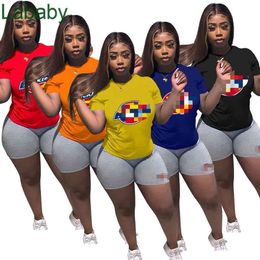 Women Tracksuits Two Pieces Set Designer Outfits Slim Sexy Short Sleeve Shorts Letters Pattern Printed Leisure Ladies Sportwear 5 Colours