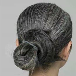 Elastic band European remy grey ponytail hairpiece silky straight two tone ombre silver Grey and salt pepper ponytails hairextensions